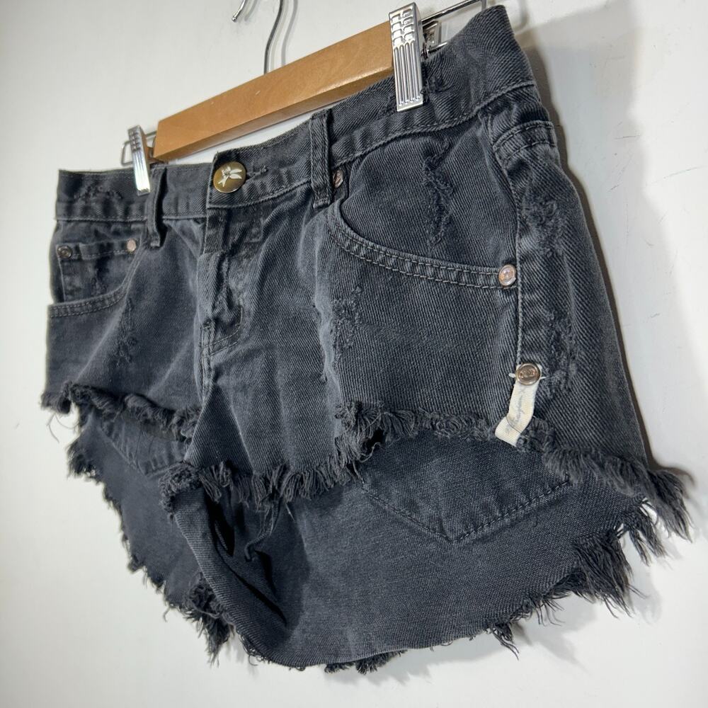 One Teaspoon Shorts Womens 29 / US 7 Black Denim Distressed Cutoff Raw Hem - Picture 4 of 8